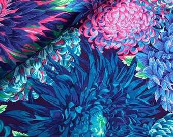 Kaffe JAPANESE CHRYSANTHEMUM Blue PWPJ041, Kaffe Fassett Fabric, Kaffe Blue Floral, Philip Jacobs, Quilt Fabric, Cotton Fabric By The Yard