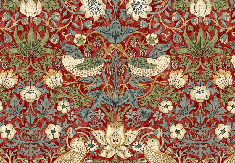 William Morris KELMSCOTT Strawberry Thief Red PWWM001, Free Spirit Fabrics, The Original Morris & Co, Quilt Fabric, Fabric By The Yard image 4