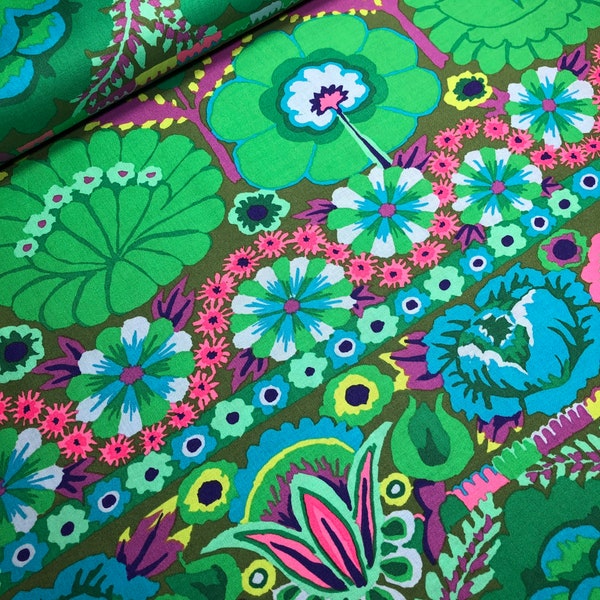 Embroidered Flower Green PWGP185 Kaffe Fassett, Philip Jacobs, Quilt Fabric, Cotton Fabric, Quilting Fabric, Floral, Fabric By The Yard