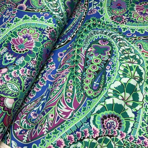 Kaffe Fassett PAISLEY JUNGLE Blue GP60 Philip Jacobs, Free Spirit Fabrics, Quilt Fabric, Cotton Fabric, Fabric By The Yard