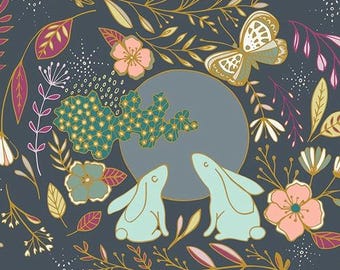 Moon Stories Fabric: Nightfall Woodland Nursery Quilt Fabric by Art Gallery Fabrics