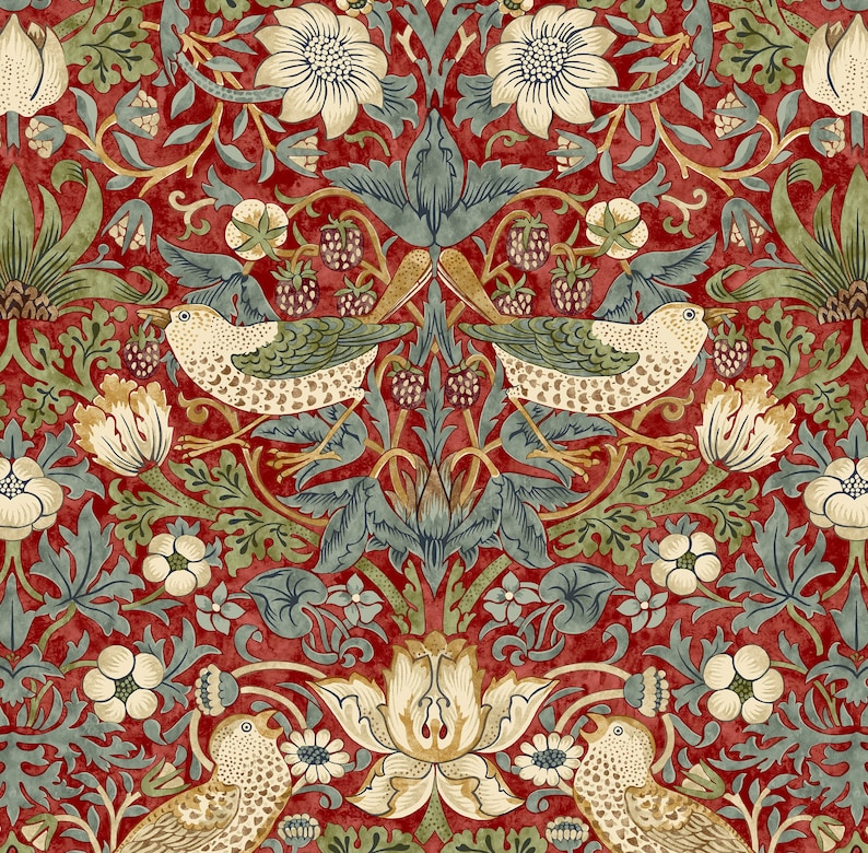 William Morris KELMSCOTT Strawberry Thief Red PWWM001, Free Spirit Fabrics, The Original Morris & Co, Quilt Fabric, Fabric By The Yard image 2