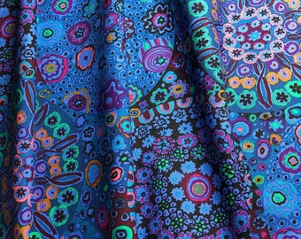 Kaffe Fassett Millefiore Cotton Fabric - Blue Floral Quilt Fabric By The Half Yard