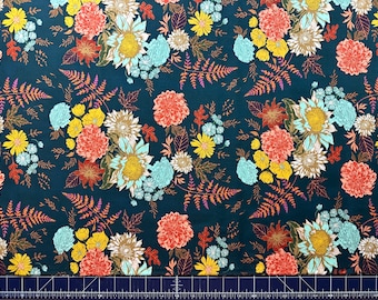 Floral Glow Twilight, AUTUMN VIBES, Art Gallery Fabrics, Maureen Cracknell, Quilt Fabric, Floral, Boho Fabric, Fabric By The Half Yard