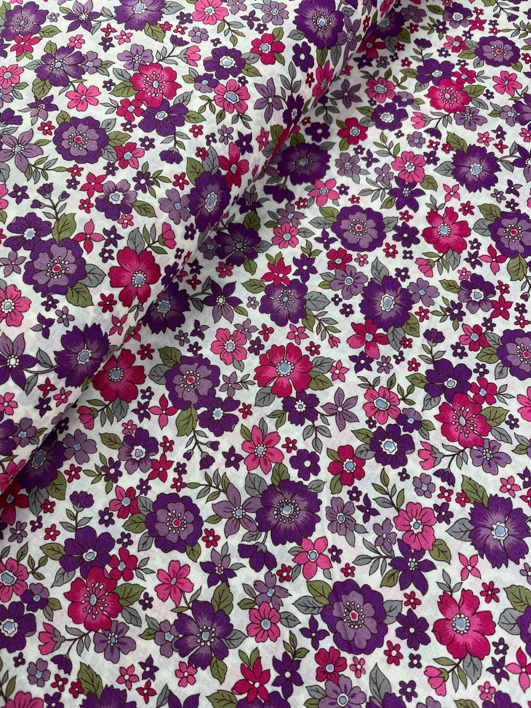 Floral Cotton Voile Fabric: Frou Frou FLEURI 2800-F12, Purple Pink