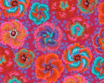 Kaffe Fassett FLOATING HIBISCUS PWPJ122.RED, Philip Jacobs, Free Spirit, Quilt Fabric, Cotton Fabric, Floral Fabric, Fabric By The Yard