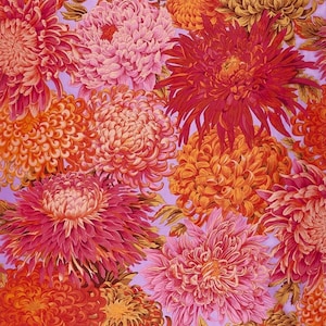 Kaffe JAPANESE CHRYSANTHEMUM Pink PWPJ041, Kaffe Fassett, Philip Jacobs, Quilt Fabric, Kaffe Red Fabric, Cotton, Fabric By The Half Yard