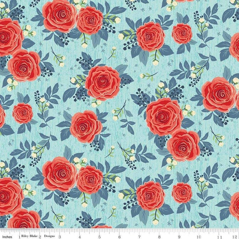 Baby Girl Quilt Penny Rose Fabrics Kelly Panacci Shabby Chic Quilting Riley Blake Fabric By the Yard Rose Hedge Main Aqua C7900