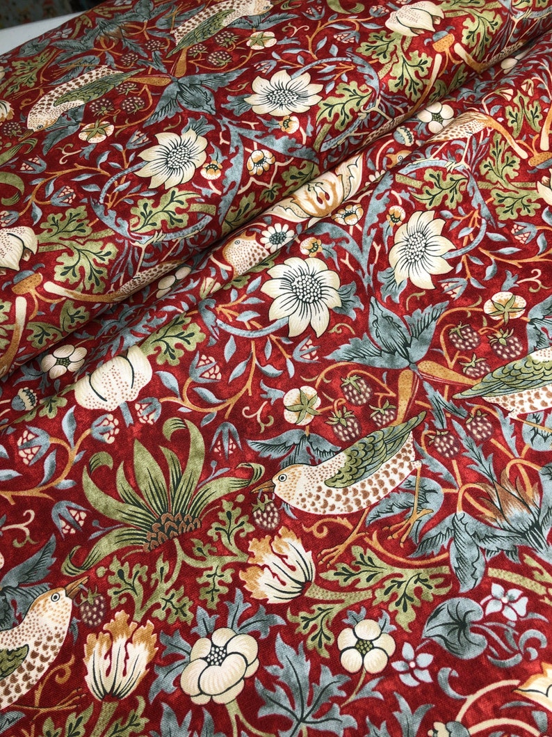 William Morris KELMSCOTT Strawberry Thief Red PWWM001, Free Spirit Fabrics, The Original Morris & Co, Quilt Fabric, Fabric By The Yard image 1