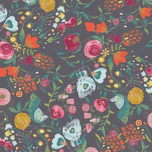 Floral Cotton Fabric, Budquette Nightfall, Art Gallery Fabrics, Emmy Grace, Bari J.