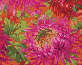 Kaffe SHAGGY Red PWPJ072, Kaffe Fassett Fabric, Philip Jacobs, Quilt Fabric, Shaggy Mums, Kaffe Red Floral Fabric, Fabric By The Yard