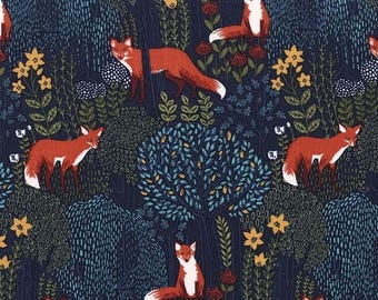 Into The Woods- Nite:  Woodland Fabric, Fox Print, Michael Miller Cotton Quilt Fabric