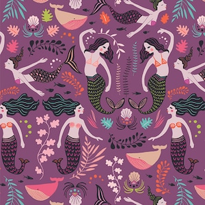 Siren Song Orchid SRN-6350, SIRENA, Art Gallery Fabrics, Mermaid Decor, Beach Decor, Under the Sea, Nautical Quilt, Fabric By The Half Yard