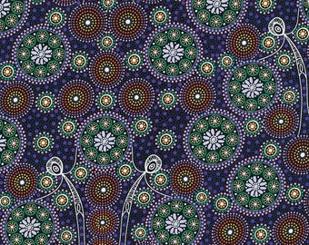 Gathering Bush Tucker Purple Cotton Fabric: Australian Aboriginal Design