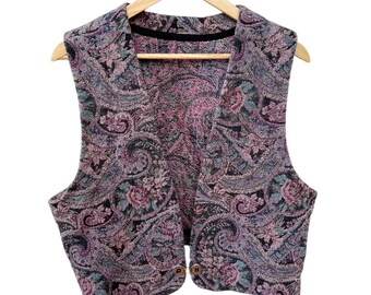 1990s Vintage Tapestry Vest, floral vest, grunge vest, 90s vest