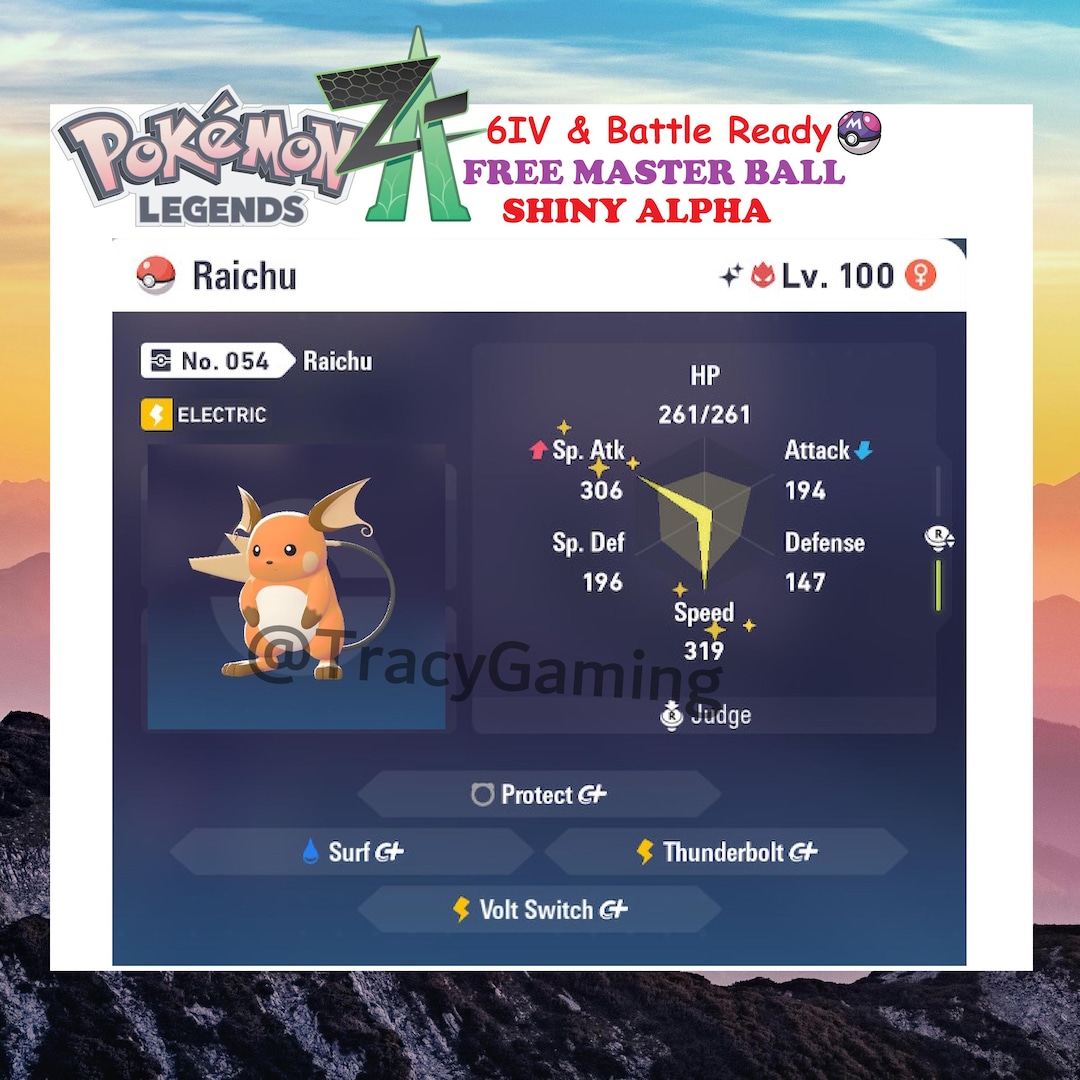 Alpha Shiny Raichu 6IV Battle Ready - Pokemon Legends ZA - Etsy