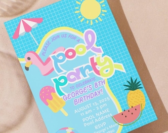 faire-part pool party personnalisé | Téléchargement numérique imprimable | Invitation d'anniversaire d'été pour enfants | Thème piscine | Tout événement en piscine