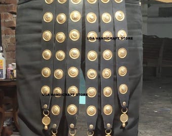 Handmade Leather Gladiator Belt: Roman LARP Costume with Brass Medallions