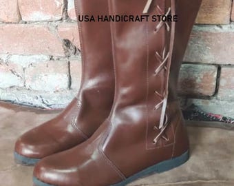 Handmade Long Pirate Boots | Medieval Leather Boots for Cosplay, LARP, or Renaissance Faire.