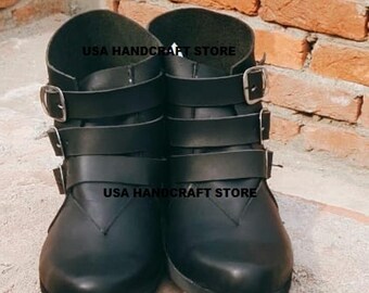 Handmade Leather Ankle Boots: Medieval Renaissance Viking Cosplay.