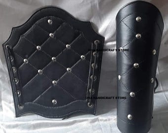 Quilted Leather Bracer: Handmade Medieval Knight Wrist Armor Set.