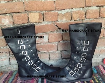Handmade Leather Buckle Boots: Steampunk Renaissance LARP Shoes.