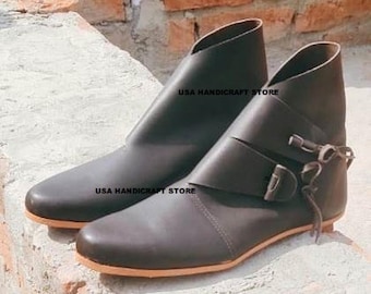 Handmade Leather Toggle Boots: Medieval Viking LARP Cosplay.
