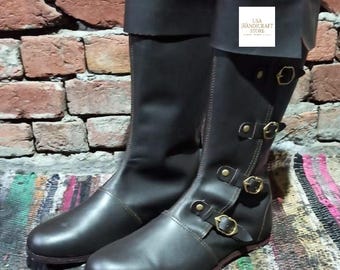 Handmade Leather Pirate Boots: Medieval Renaissance Cosplay Footwear.