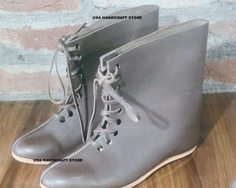 Botas medievales de cuero con cordones / Zapatos auténticos hechos a mano para ferias renacentistas, cosplay y disfraces históricos.