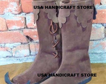 Handcrafted Medieval Elf Boots – Jester Style Shoes with Curled Toe – Costume & LARP Footwear.