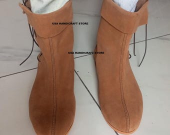 Handmade Suede Leather Ankle Boots: Rustic Medieval Style.