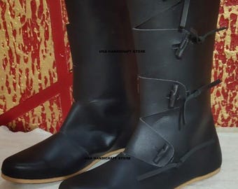 Authentic Medieval Leather Boots | Handmade Leather Viking Shoes | Historical Costume & Renaissance Faire Footwear.