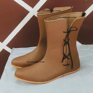 Handcrafted Medieval Boots | Viking Historical Shoes | Renaissance Faire LARP Cosplay Footwear | Comfortable Leather Costume Boots.