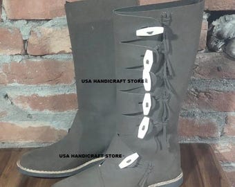 Handmade Natural Leather Viking Boots | Medieval Tall Boots for LARP, Cosplay & Renaissance Fairs.