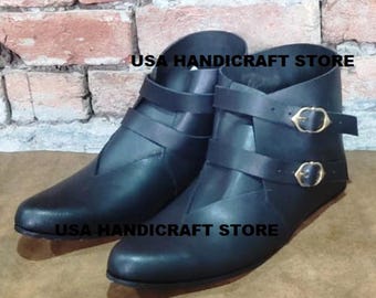 Handmade Viking Style Boots – Double Strap Leather Shoes – LARP, Renaissance, Historical Reenactment.