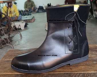 Handmade Leather Ankle Boots: Unisex Medieval Style, Comfortable Everyday Wear.