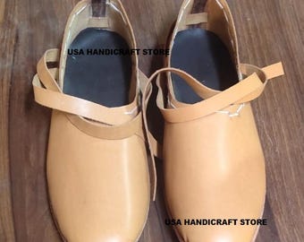 Handmade Leather Cross Strap Shoes: Medieval Renaissance Viking Cosplay