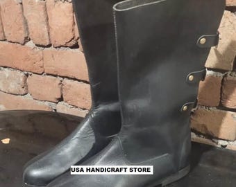 Medieval Boots with 3 Buckles | Natural Leather Renaissance Shoes | LARP & Fantasy Costume Boots.
