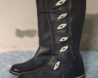 手作りの天然皮革製バイキングブーツ｜LARP、コスプレ、ルネサンスフェア向けの中世風ロングブーツ。