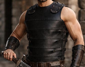 Medieval Leather Chest Armor – Handmade Black Warrior Cuirass, LARP, Cosplay Costume.