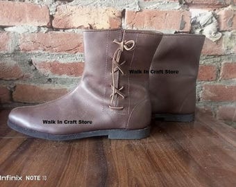 Renaissance Ankle Leather Boots Handmade – Medieval LARP Reenactment Shoes.