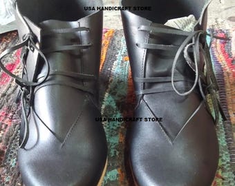 Handmade Leather Medieval Ankle Boots: Viking Renaissance Reenactment Shoes.