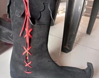 Viking Style Suede Boots Handmade Lace Up Renaissance Cosplay Footwear.