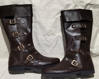 Handmade Leather Knee High Boots | Medieval Knight Boots | Viking Reenactment Shoes | Fantasy Costume Footwear.