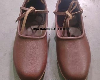 Handmade Leather Medieval Shoes: Renaissance Viking LARP Cosplay Flats.