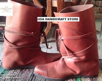 Renaissance Style Leather Boots – Tall Handmade Medieval Boots for Reenactment, Cosplay & Historical Events.