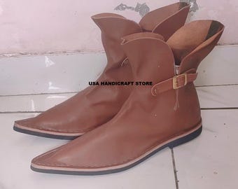 Handmade Renaissance Leather Boots: Pointed Toe, LARP Cosplay.