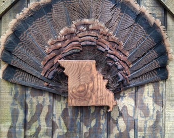 State Turkey Fan Plaque: Eastern Red Cedar or Stained Pine Wall Decor