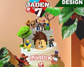 Gaming Cake Topper Editable Template | Roblox Inspired + Free Cupcake Toppers | Canva Instant Download
