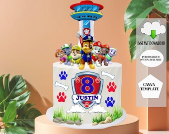Topper pour gâteau de l'équipe de sauvetage de chiens, décoration de fête d'anniversaire modifiable (téléchargement instantané)
